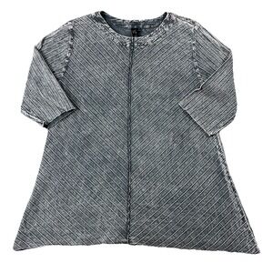 Focus Casual Life Cotton Textured Tunic Top 3/4 Sleeve Gray Women's M Lagenlook